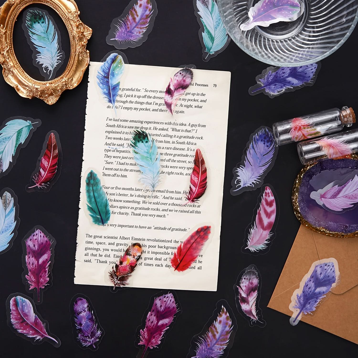 240 Multi-Color Feather Stickers for Crafting