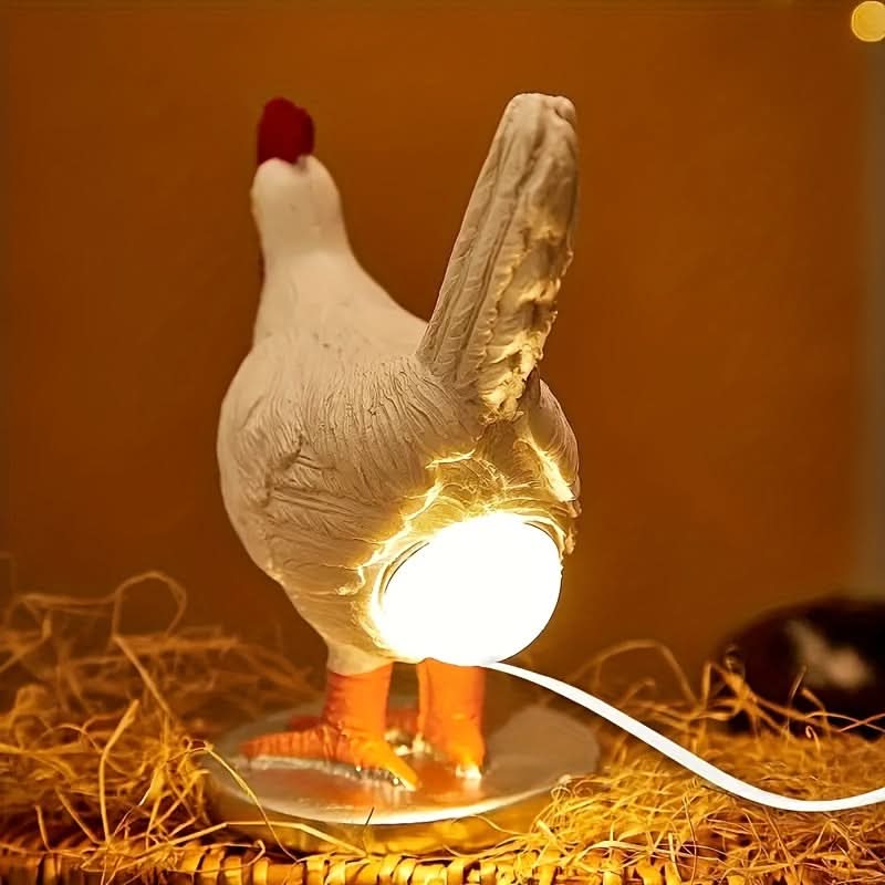 Resin White Egg Rooster Night Lamp