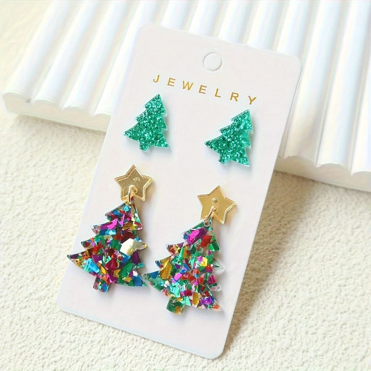 5 Pairs Christmas Tree Snowman Dangle Earrings