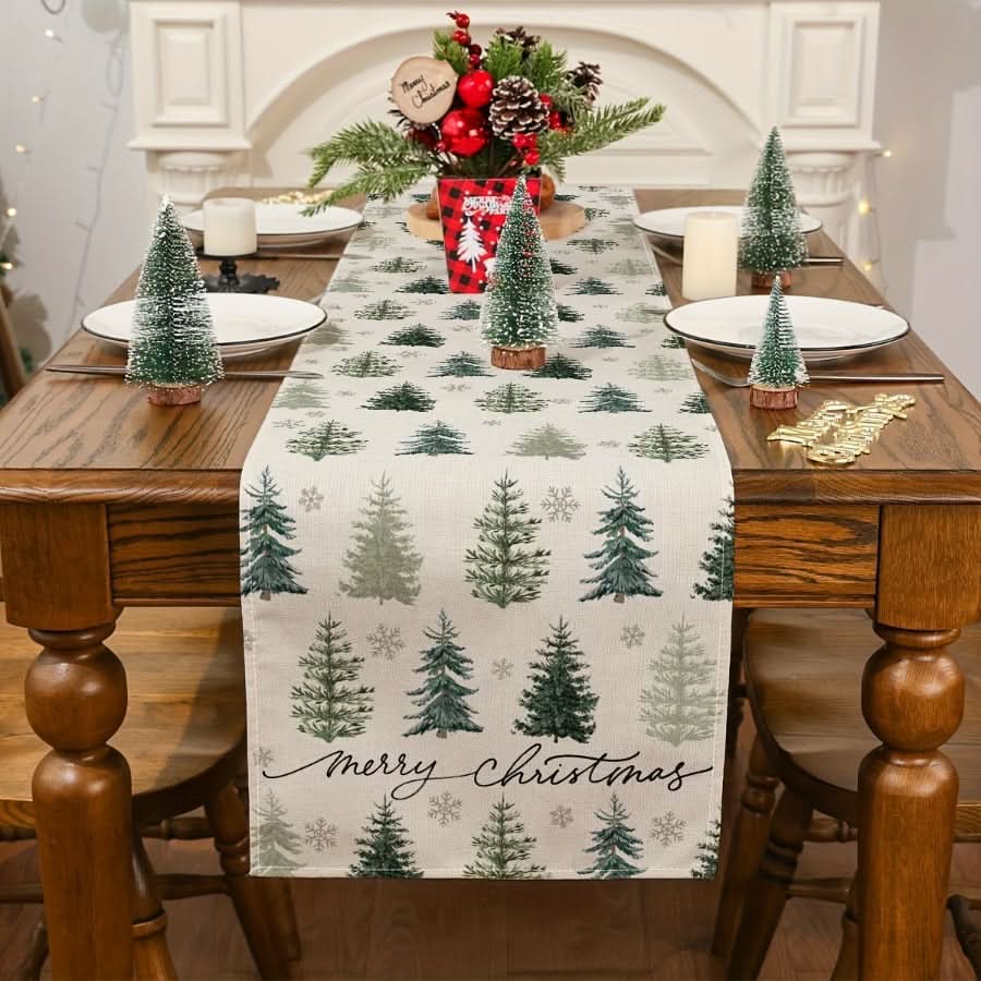 Christmas Table Runner - Linen Tree Decor