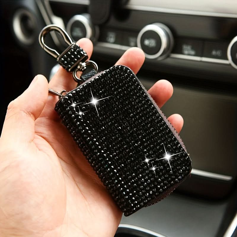Rhinestone Car Key Case – PU Leather, Sparkling Protection