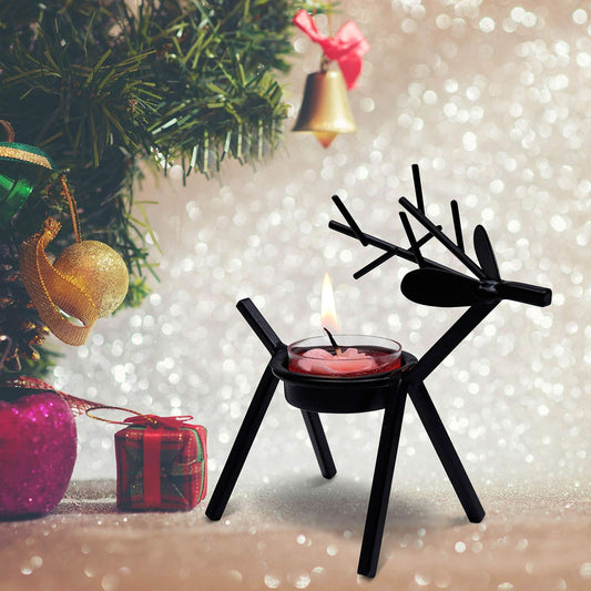Pack of 6 Pcs. Reindeer Tea Light Candle Holders Set - Black