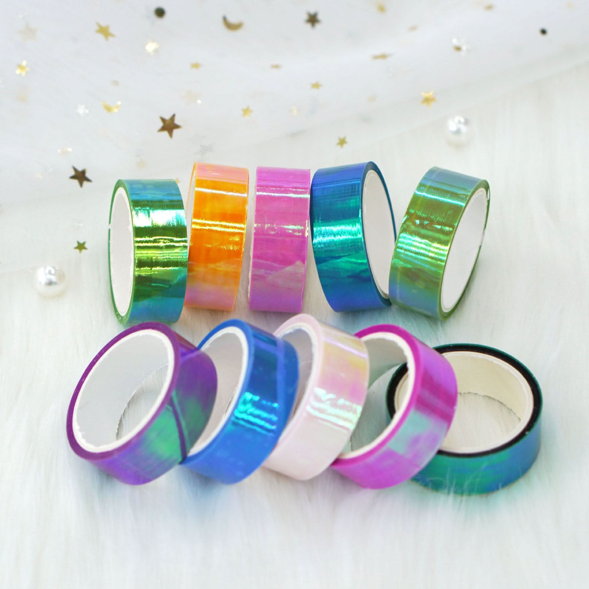 10 Rolls Rainbow Laser Tape for DIY Crafts