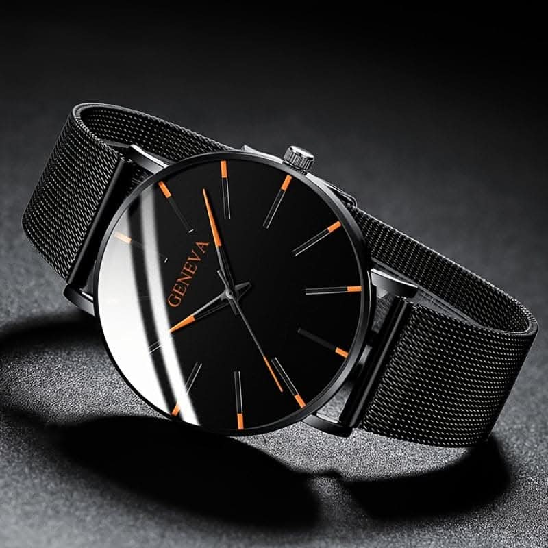 Minimalist Men's Fashion Ultra Thin Watch with Stainless Steel Mesh Belt