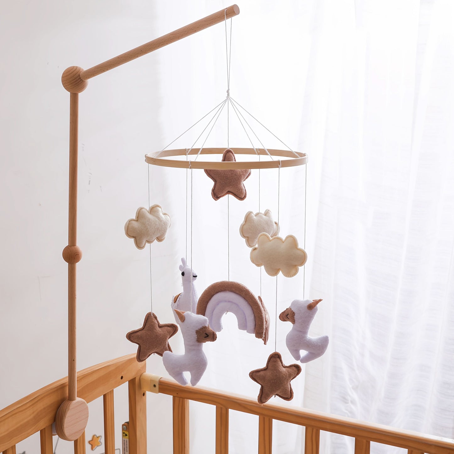 Handmade Baby Plush Animal Mobile – Crib Hanging Toy with Sheep, Clouds & Stars