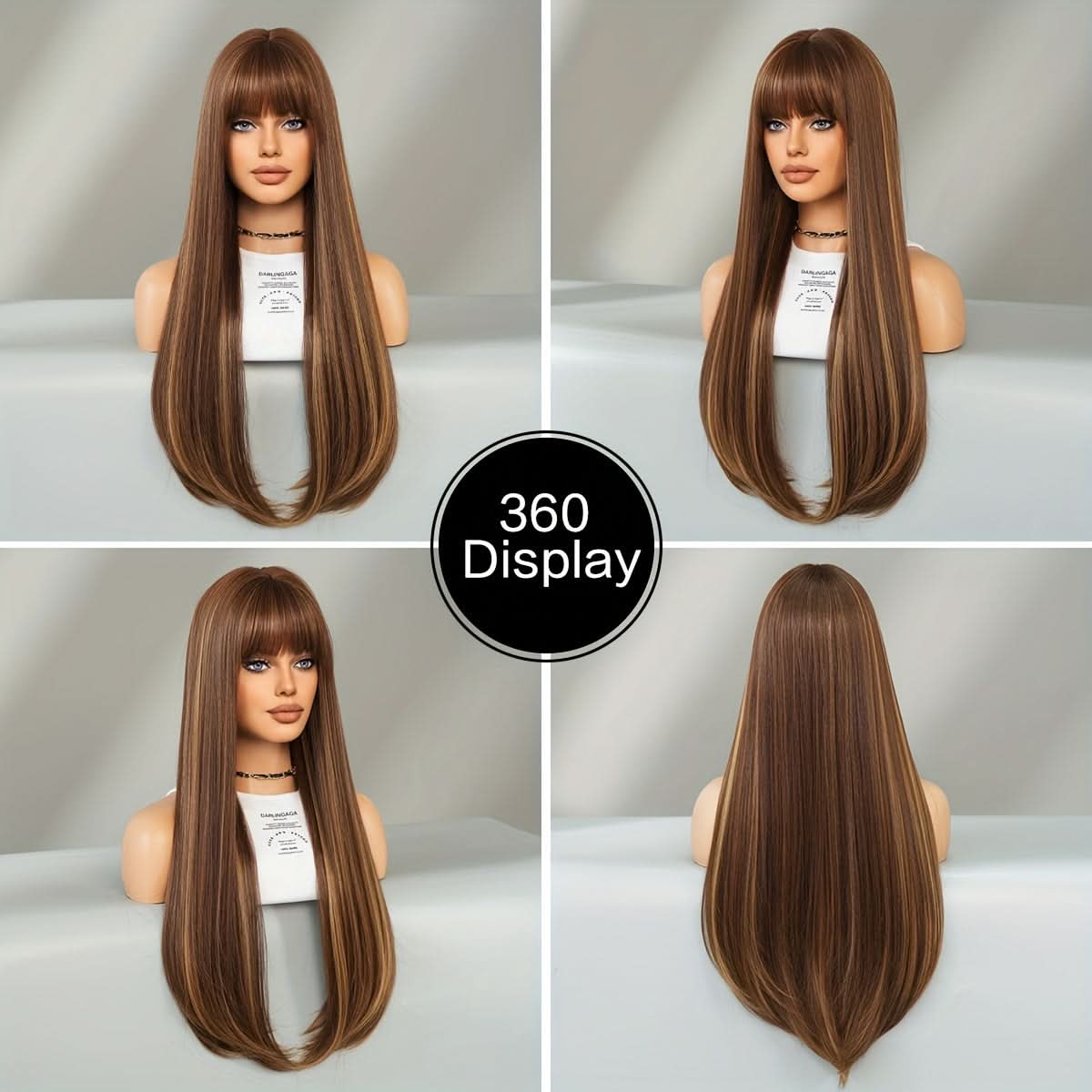 Chic Ombre Honey Brown Wig with Air Bangs – Heat Resistant