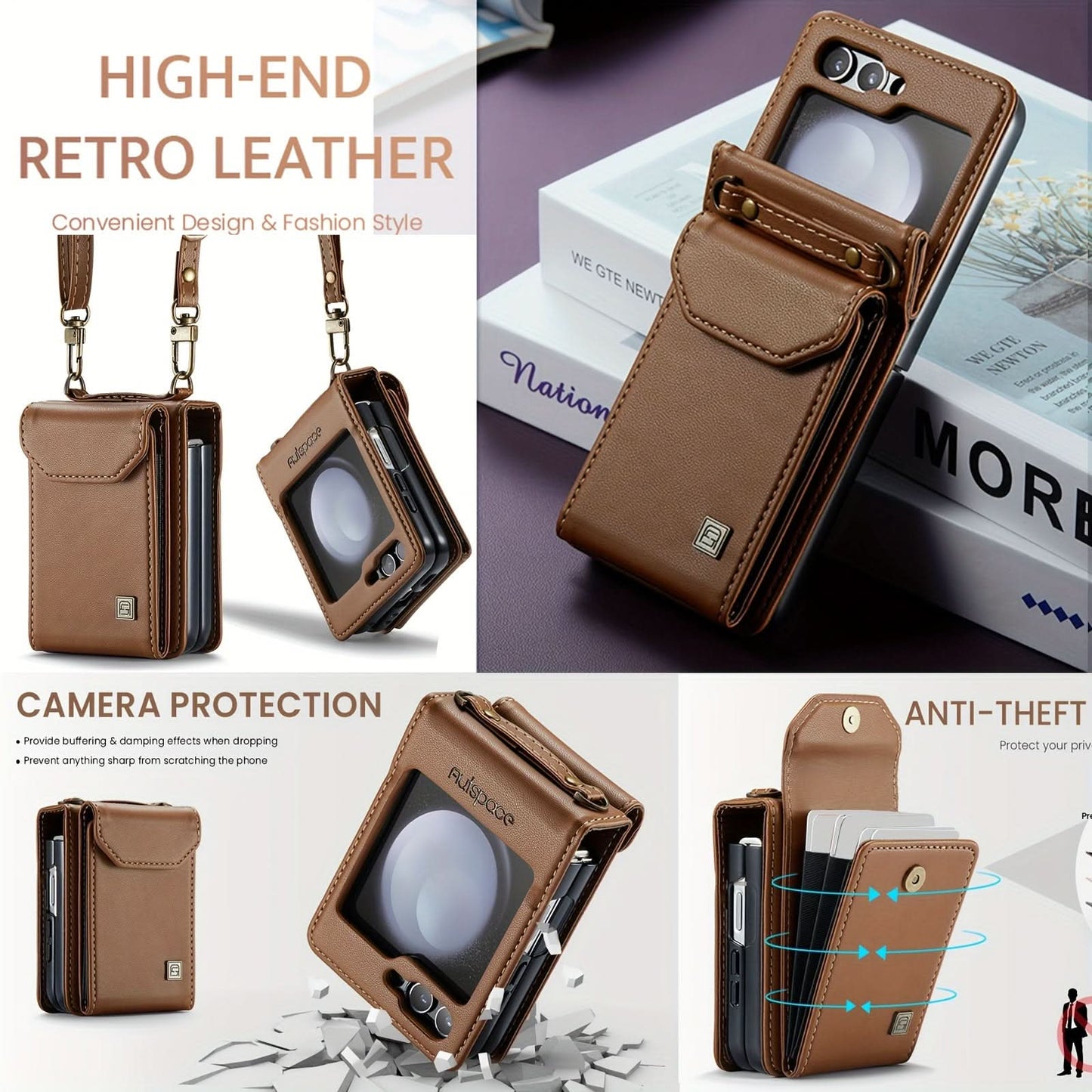 Retro PU Leather Shockproof Wallet Case for Samsung Galaxy Z Flip 5 5G