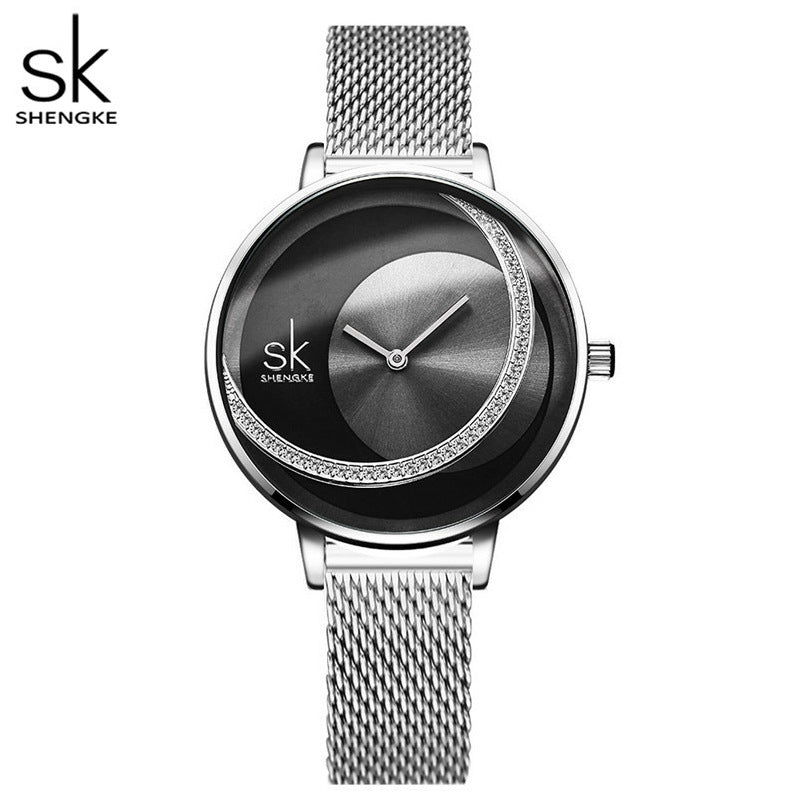 SK Women’s Quartz Watch – Diamond Waterproof Classic Strap Fashion Wristwatch