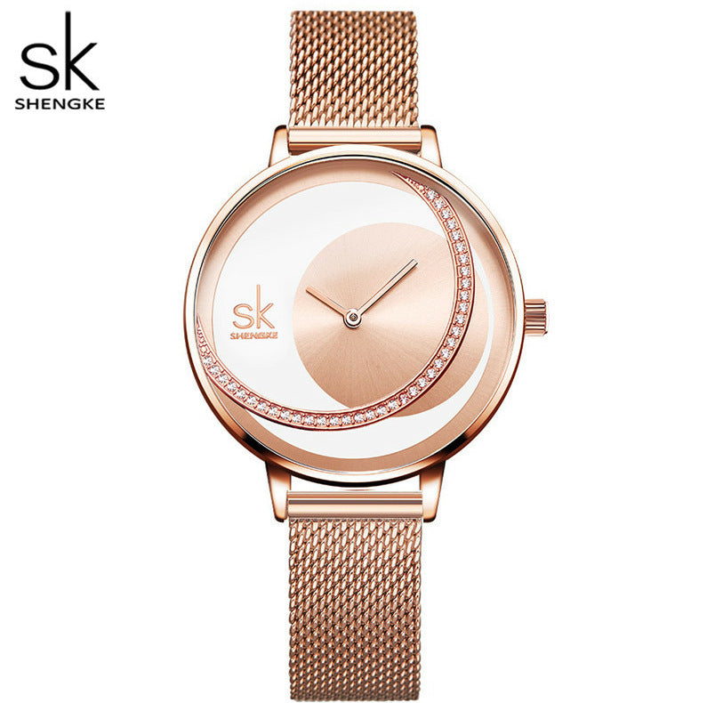 SK Women’s Quartz Watch – Diamond Waterproof Classic Strap Fashion Wristwatch