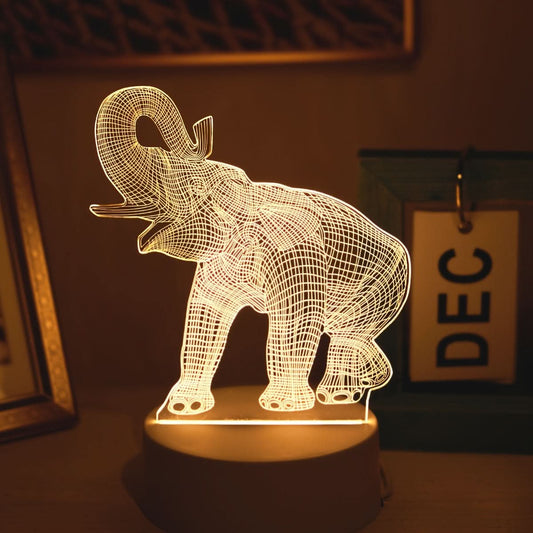 Vibrant Color USB 3D Glowing Elephant Night Light - Creative Table Lamp