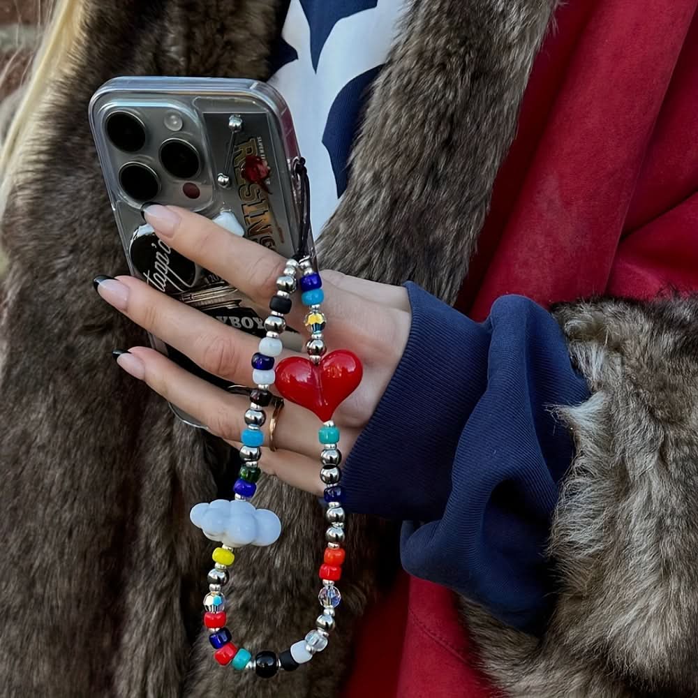 Colorful Heart & Cloud Phone Charm Lanyard