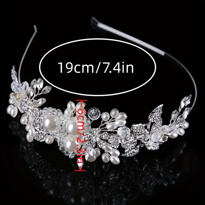 Faux Pearl Rhinestone Flower Headband for Brides