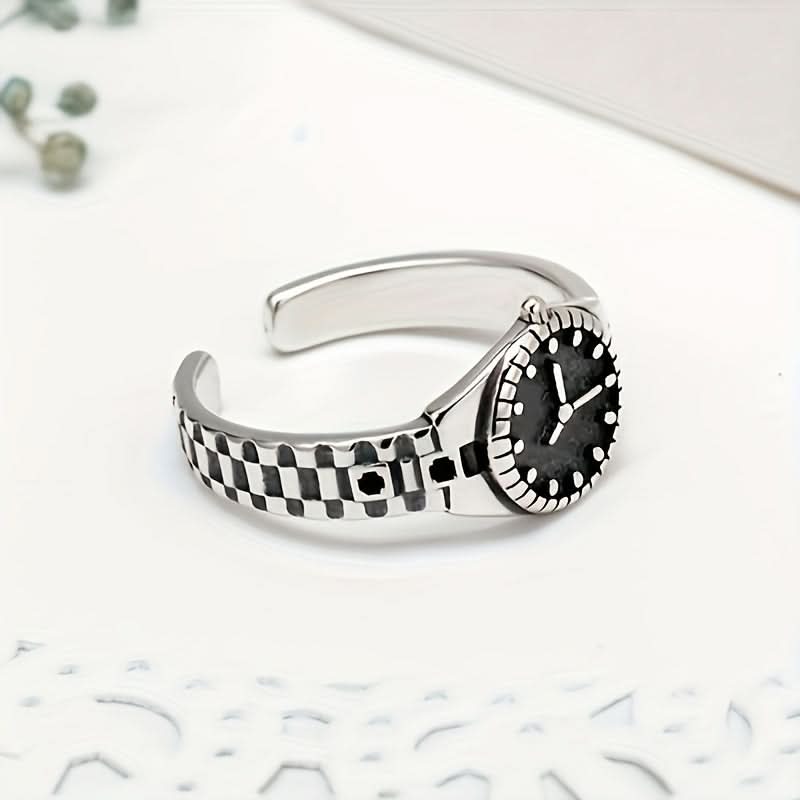 Vintage Watch Design Adjustable Statement Ring