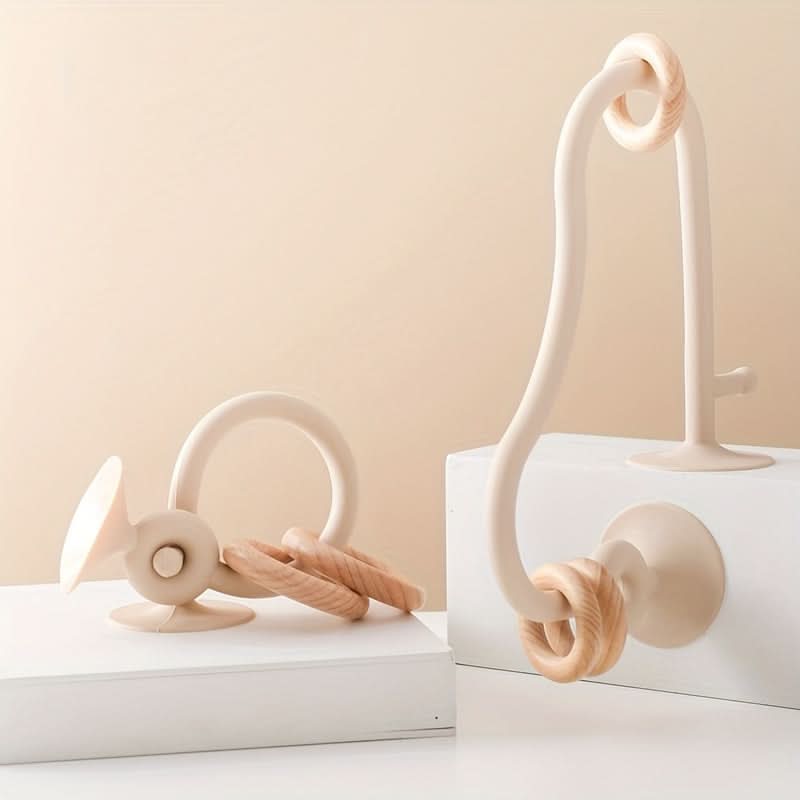 Silicone Suction Baby Arch Toy with Wooden Rings