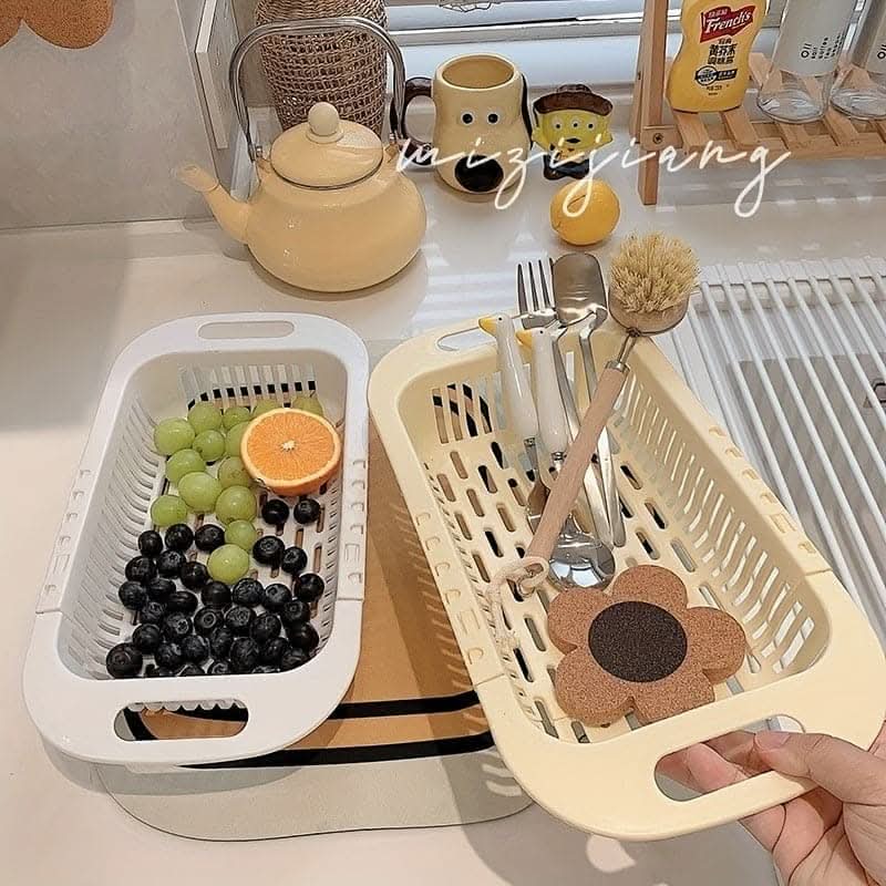 Adjustable Over-the-Sink Colander – Multifunctional Plastic Drain Basket