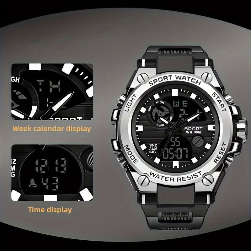 Men's Multifunctional Sports Watch - Water-Resistant Dual Display