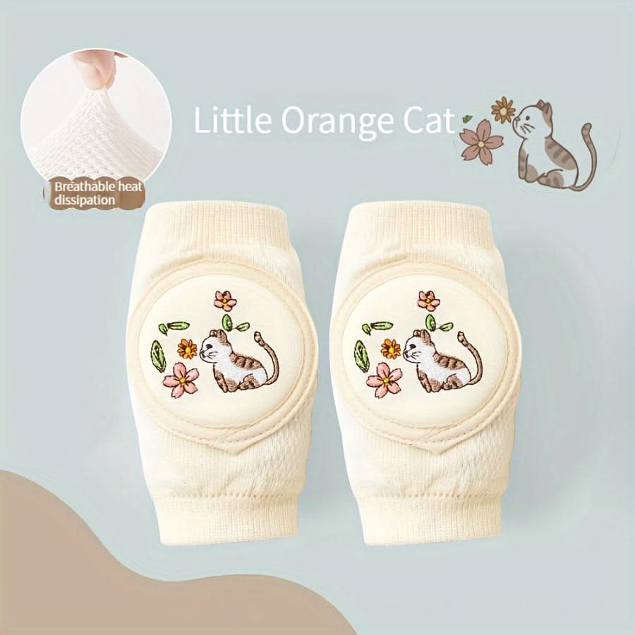 2pcs Baby Knee Pads with Cute Animal Embroidery - Soft, Breathable Anti-Slip