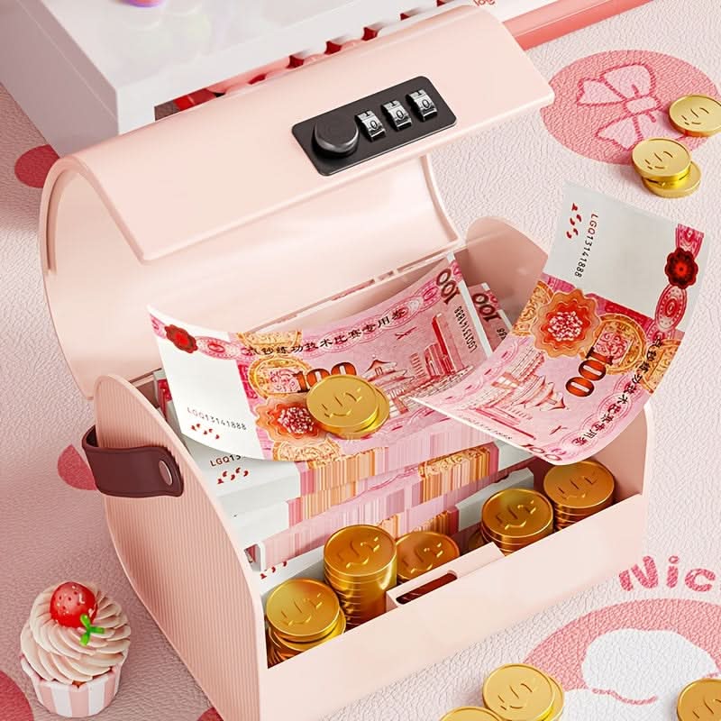 1 pc Pink Piggy Bank with Handle & Combination Lock for Kids