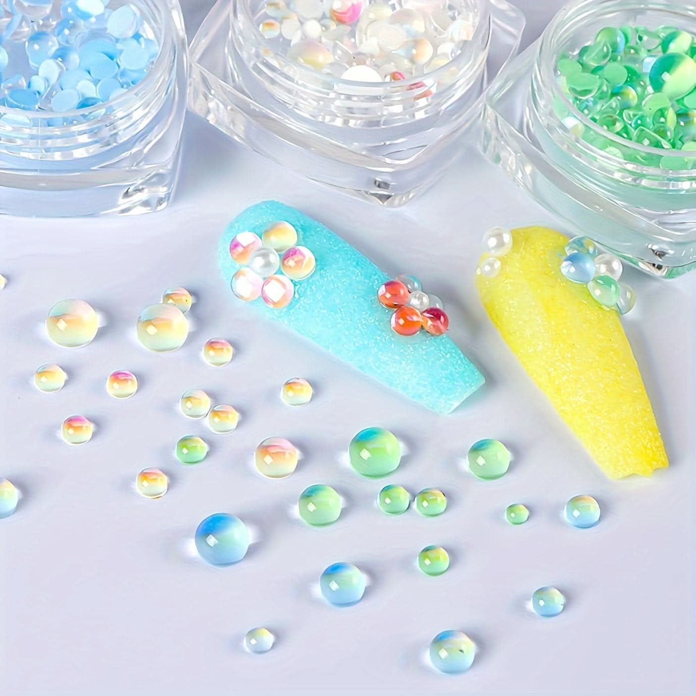 9 Pieces Aurora Nail Pearls-Bubble Beads for 3D Nail Art & DIY Crafts