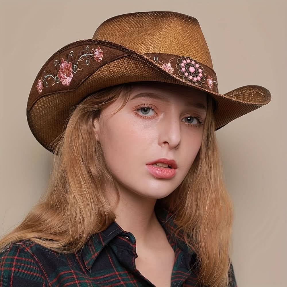 Women’s Western Cowboy Hat – Natural Straw Sun Hat