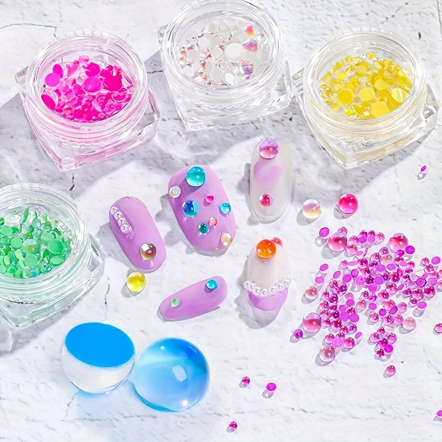 9 Pieces Aurora Nail Pearls-Bubble Beads for 3D Nail Art & DIY Crafts