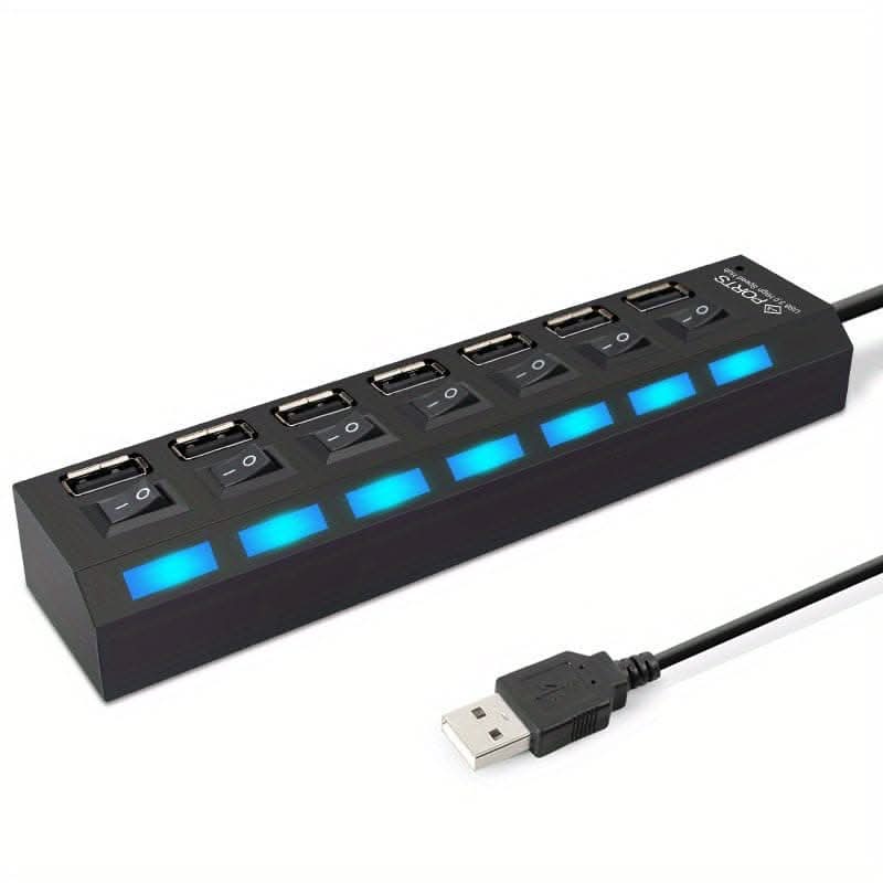 High-Speed 4/7-Port USB 2.0 Hub – Adapter with LED Lamp Switch for PC and Laptop