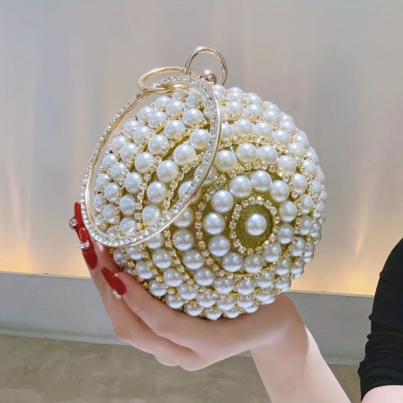 Faux Pearl Rhinestone Ball Clutch Bag