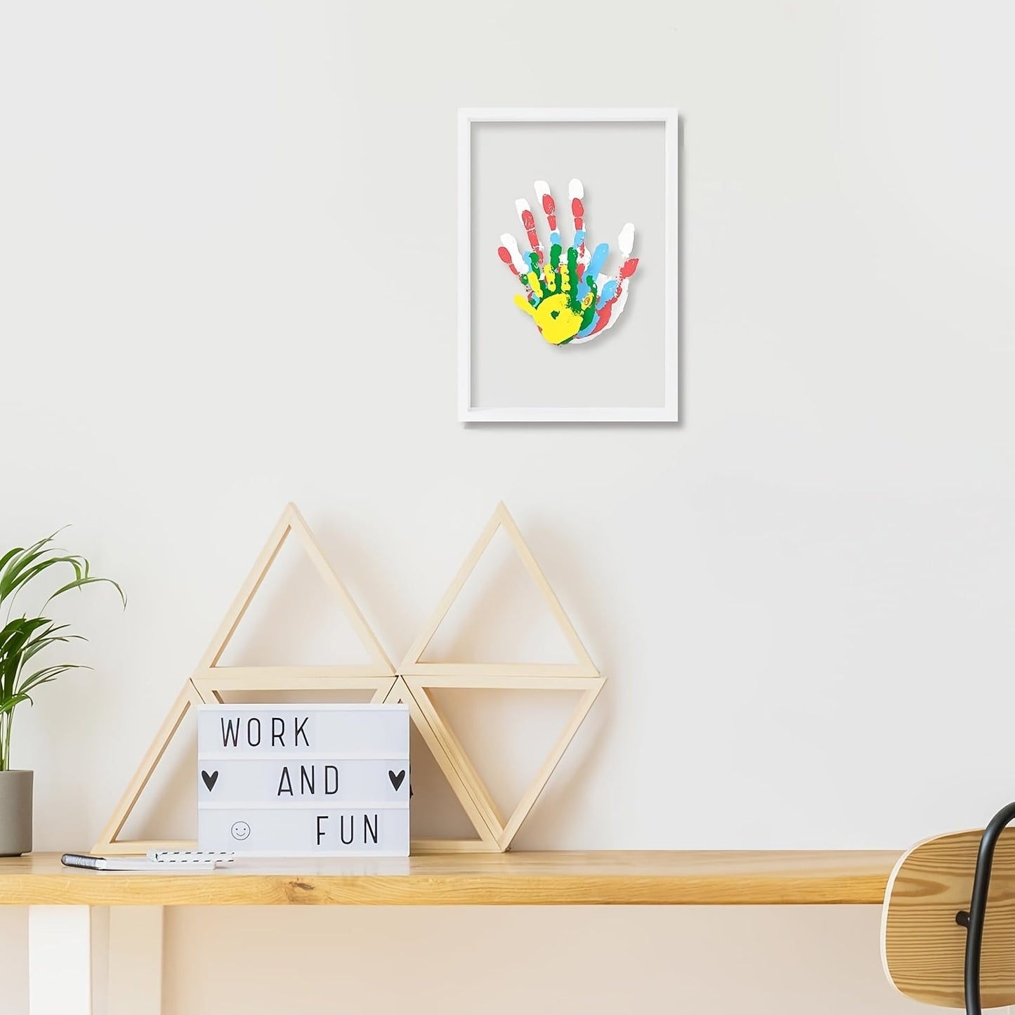 DIY Family Handprint Keepsake Kit – Painted Wooden Picture Frame, 6-Color Ink Pad Set