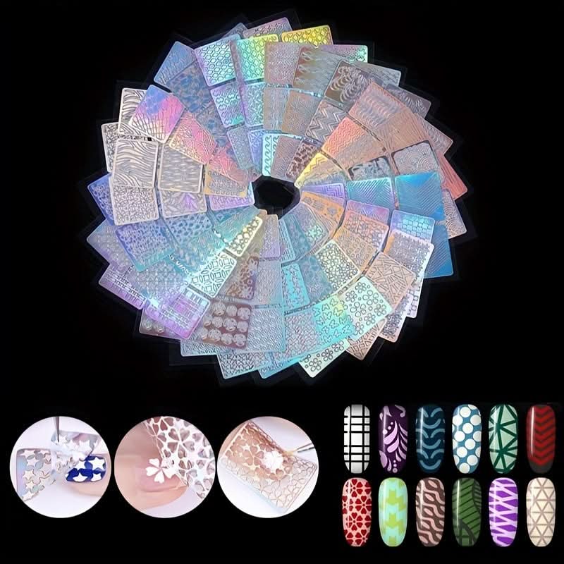 24-Piece Nail Art Vinyl Stencil Set - Glitter Plaid Design