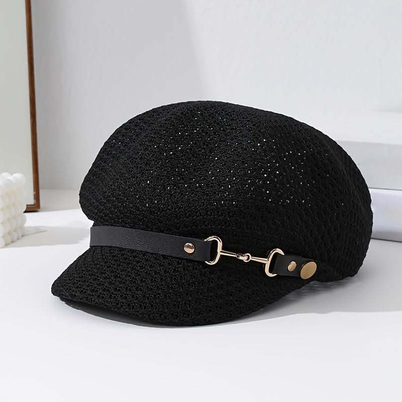 Women’s Knit Breton Cap – Stylish Packable Straw Hat with Buckle