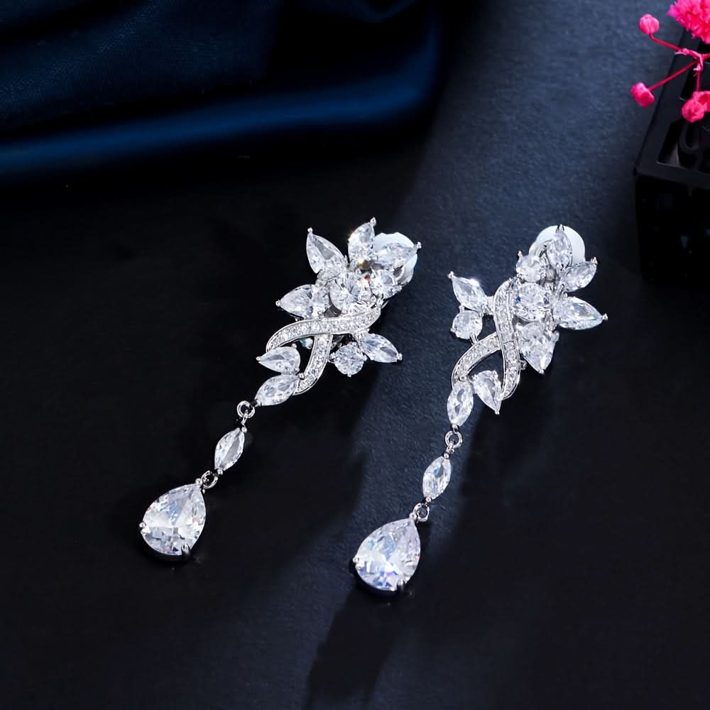 Sparkling Flower Clip-On Earrings for Women