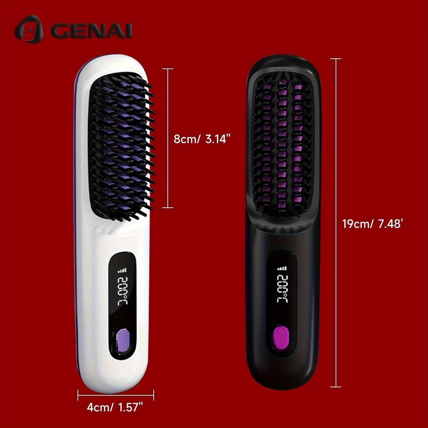 Cordless Hair Straightener Brush -Hot Comb with 3 Temp Settings