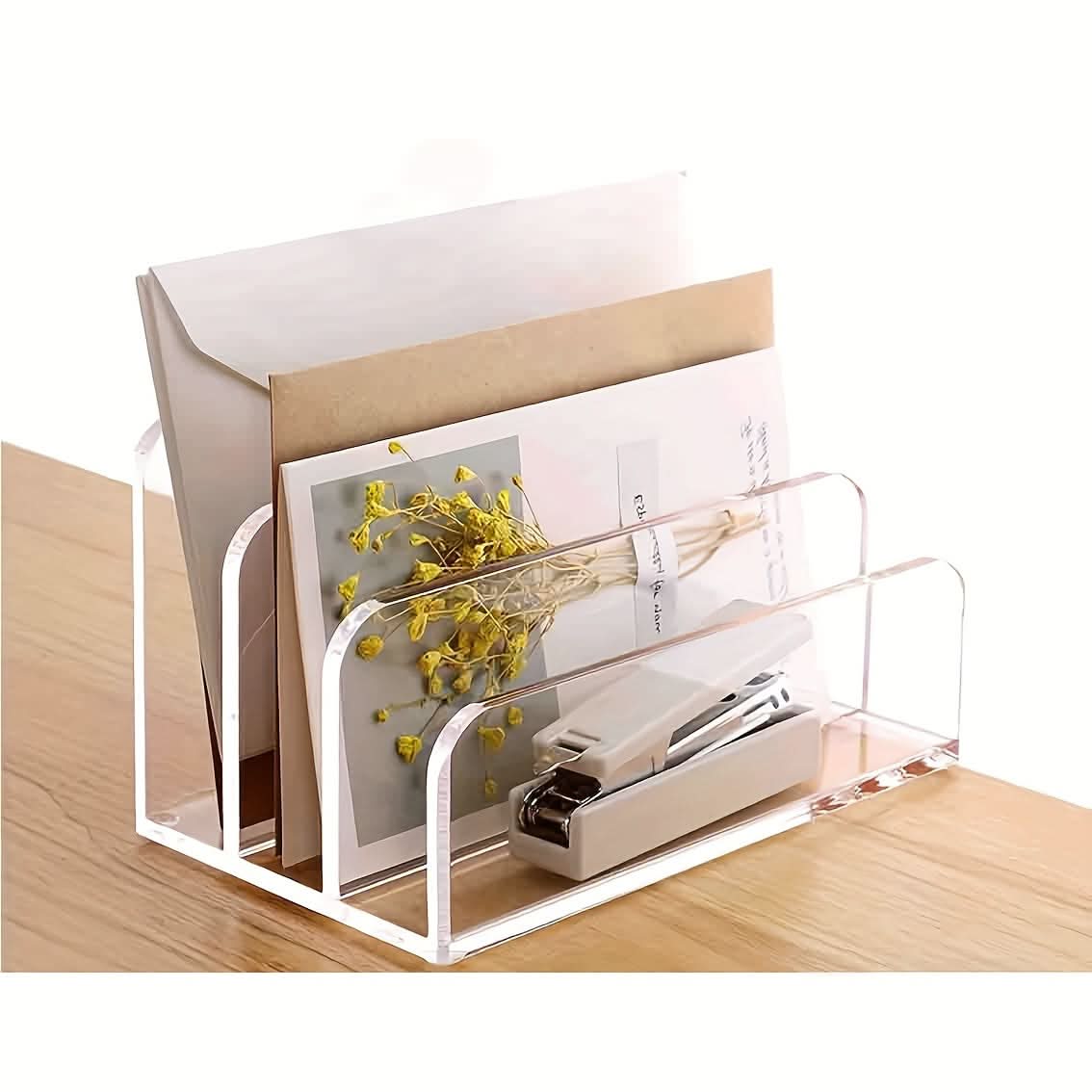 Clear Acrylic Desk Organizer with Stapler Holder, File Sorter for Office