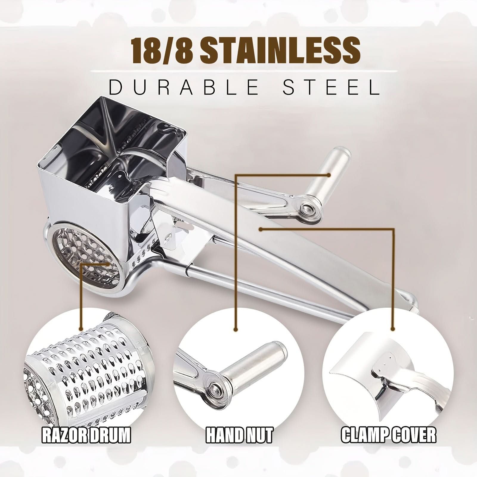 Stainless Steel Rotary Cheese Grater - Dishwasher Safe