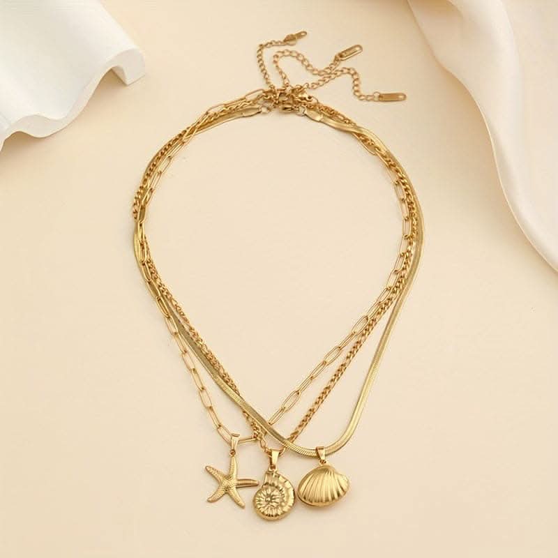 3-Piece Ocean-Gold Plated Necklace Set