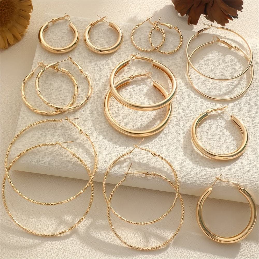 8 Pairs Elegant Hoop Earrings Set