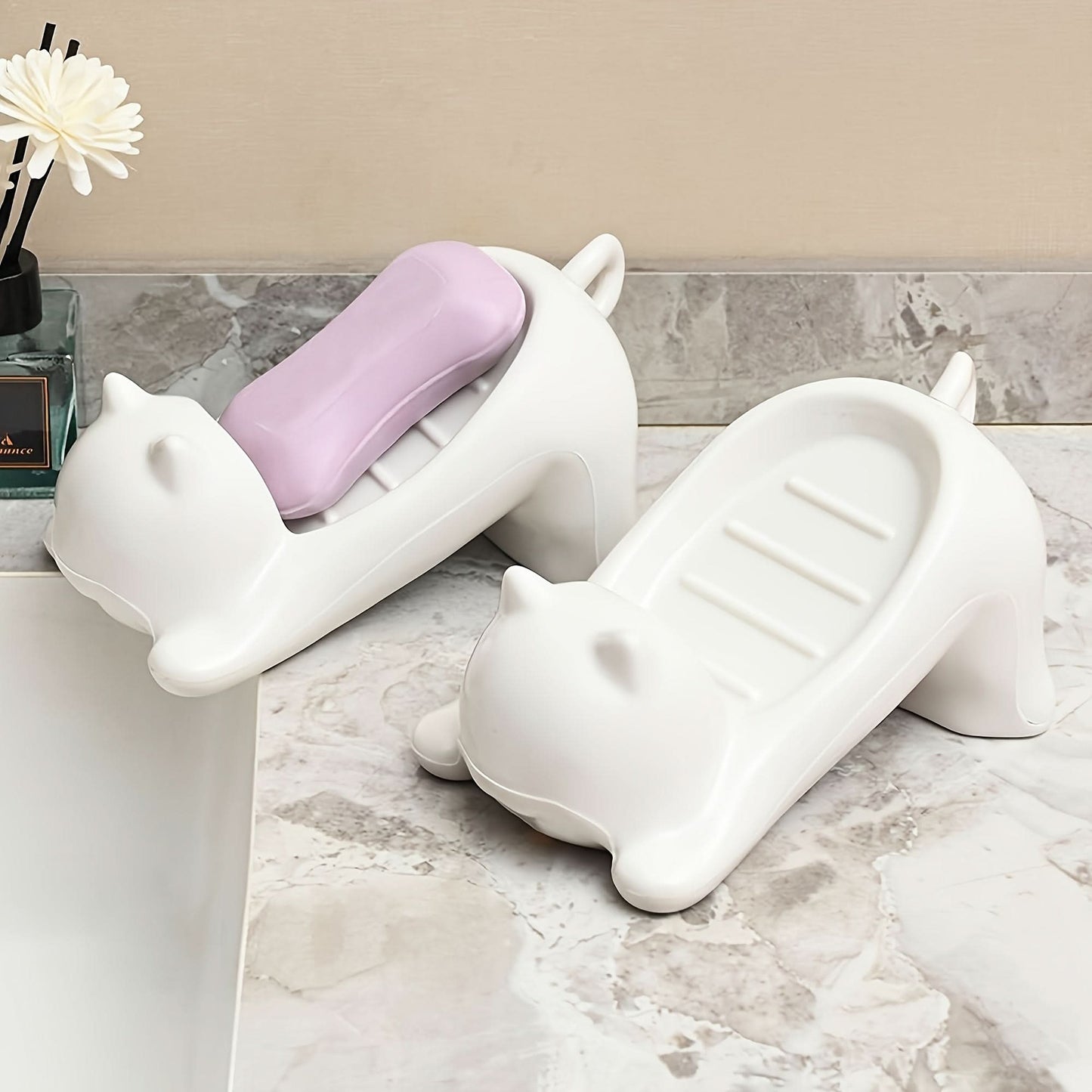 Cat-Shaped Soap Dishes – Self-Draining Plastic Soap Holders