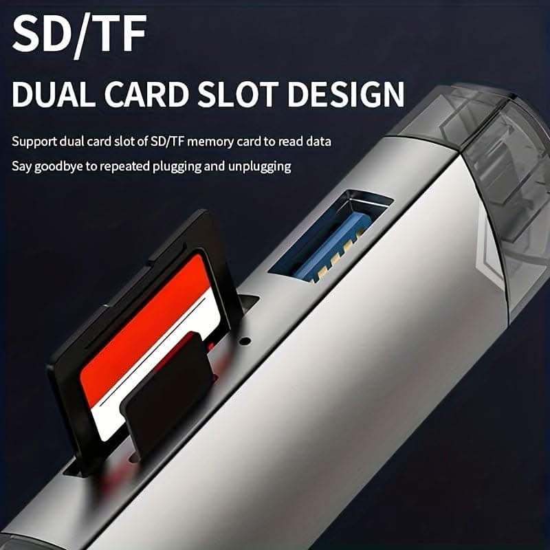 6-in-1 USB 3.0 Card Reader - High-Speed 5Gbps Transfer with Type-C Interface