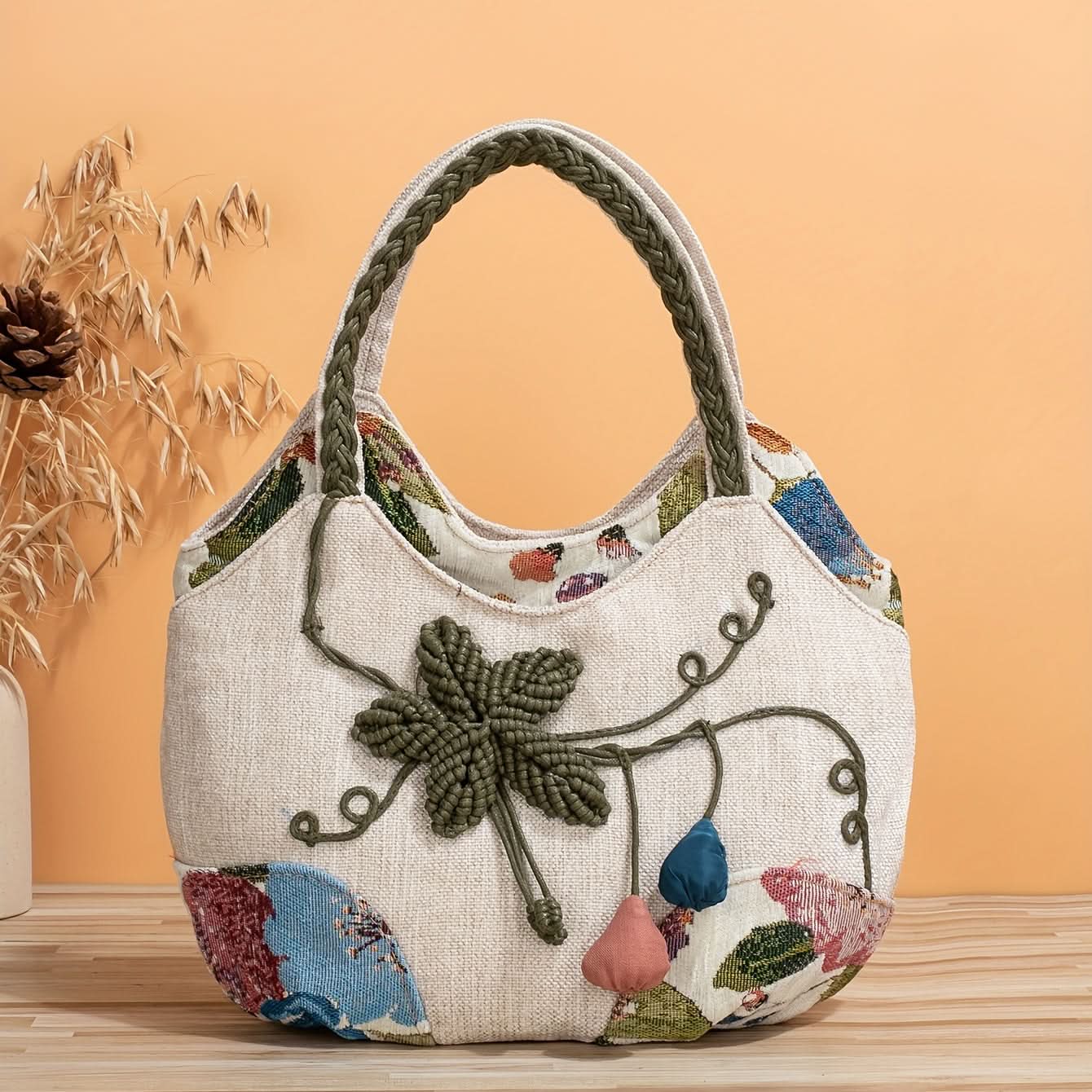Bohemian Fabric Handbag – Vibrant Floral, Foldable Design