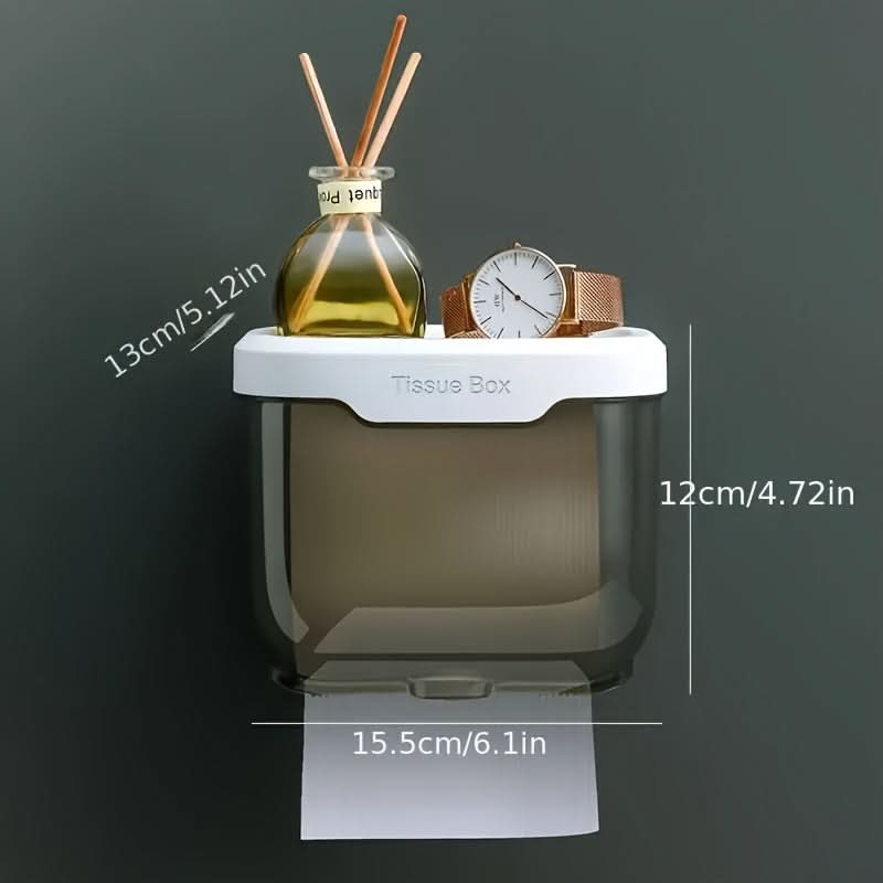 Wall-Mounted Tissue Holder with Storage Shelf – Bathroom Organizer