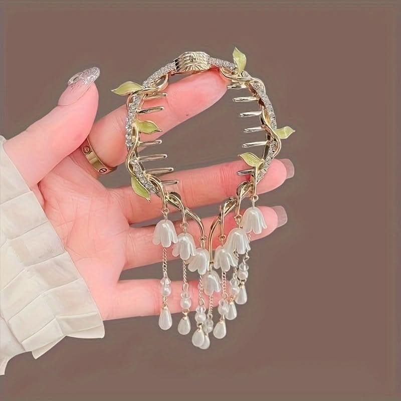 Floral Leaf Hair Clip with Tassel for Updos