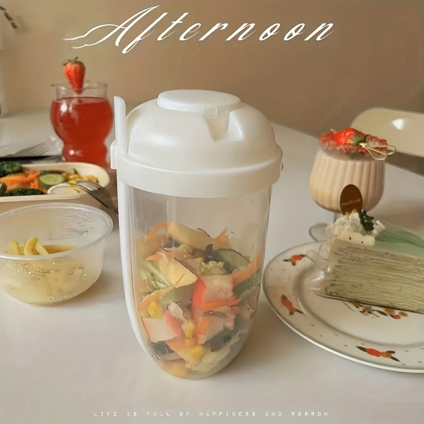 1000ml BPA-Free Salad Shaker Cup with Fork