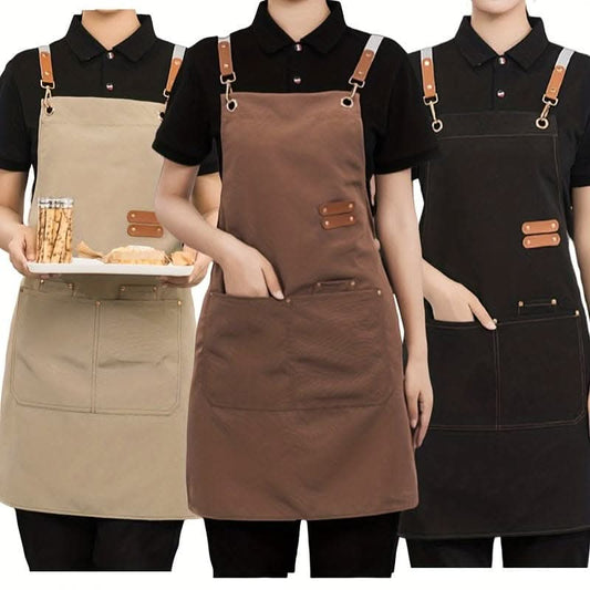 1pc Canvas Waterproof Dining Apron with Pockets - Ideal for Coffee Bars & More