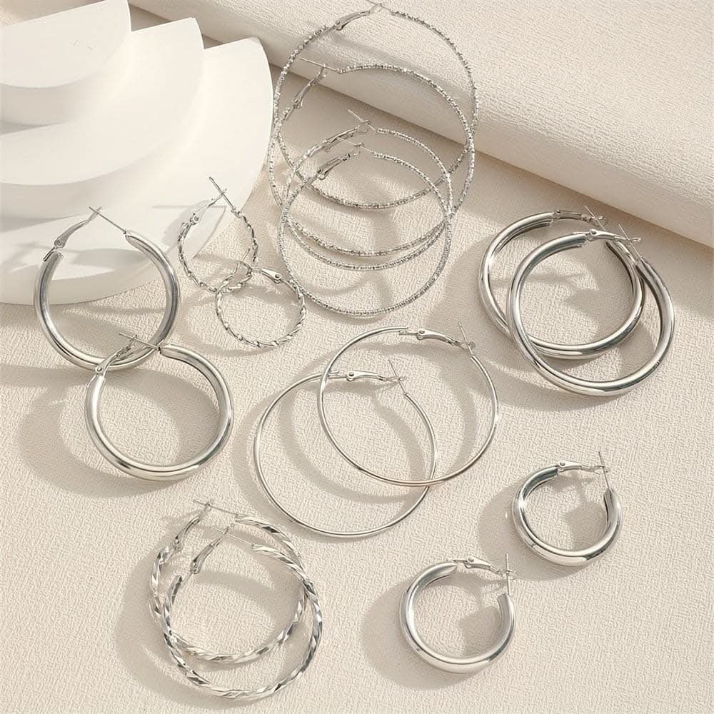 8 Pairs Elegant Hoop Earrings Set