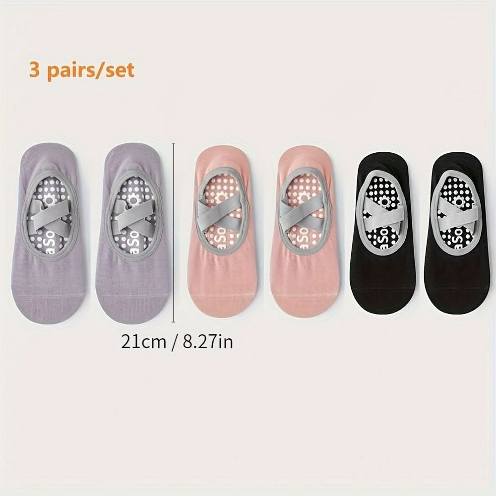 3 Pairs Cross-Strap Yoga Socks - Non-Slip