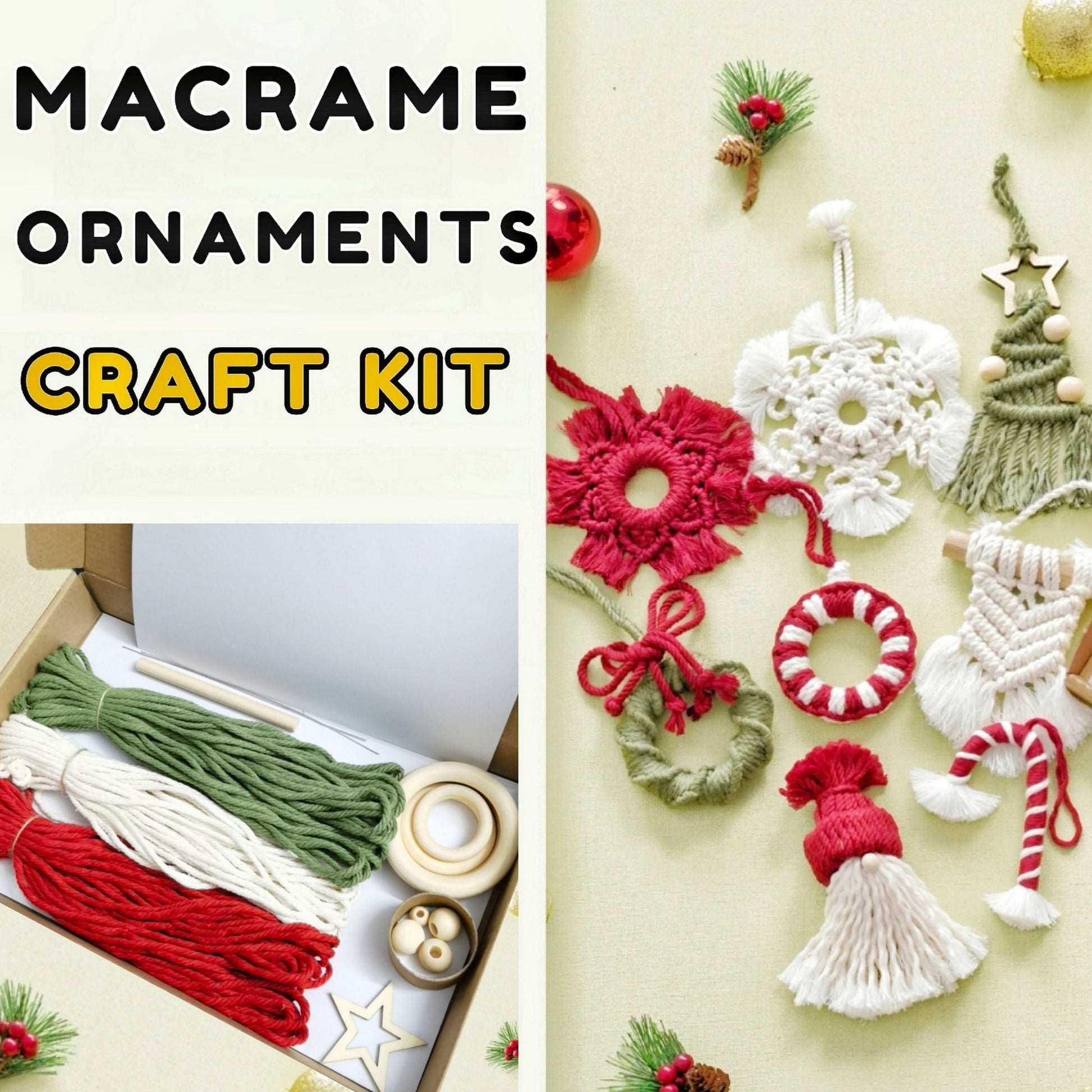 8PCS Macrame Ornament Craft Kit – DIY Home Decor for Christmas