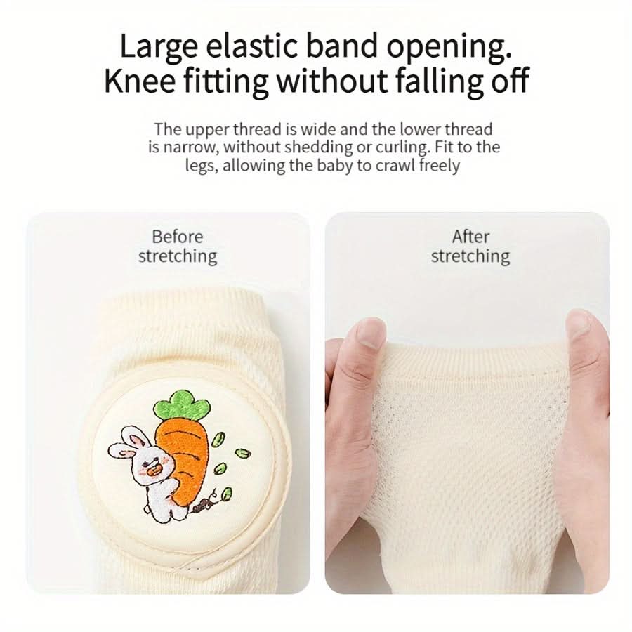 2pcs Baby Knee Pads with Cute Animal Embroidery - Soft, Breathable Anti-Slip