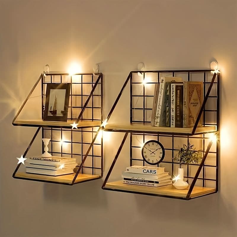 Metal Wall-Mounted Storage Rack - Floating Shelf, Punch-Free Hanging Organizer