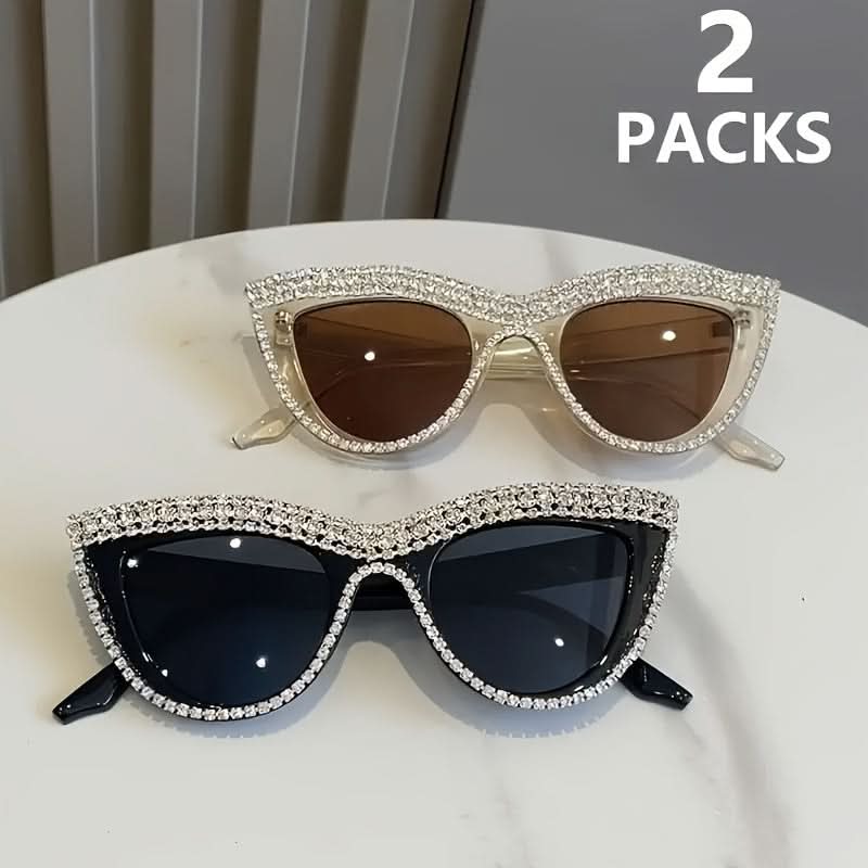 Luxury Rhinestone Cat Eye Sunglasses – Mirrored Lenses