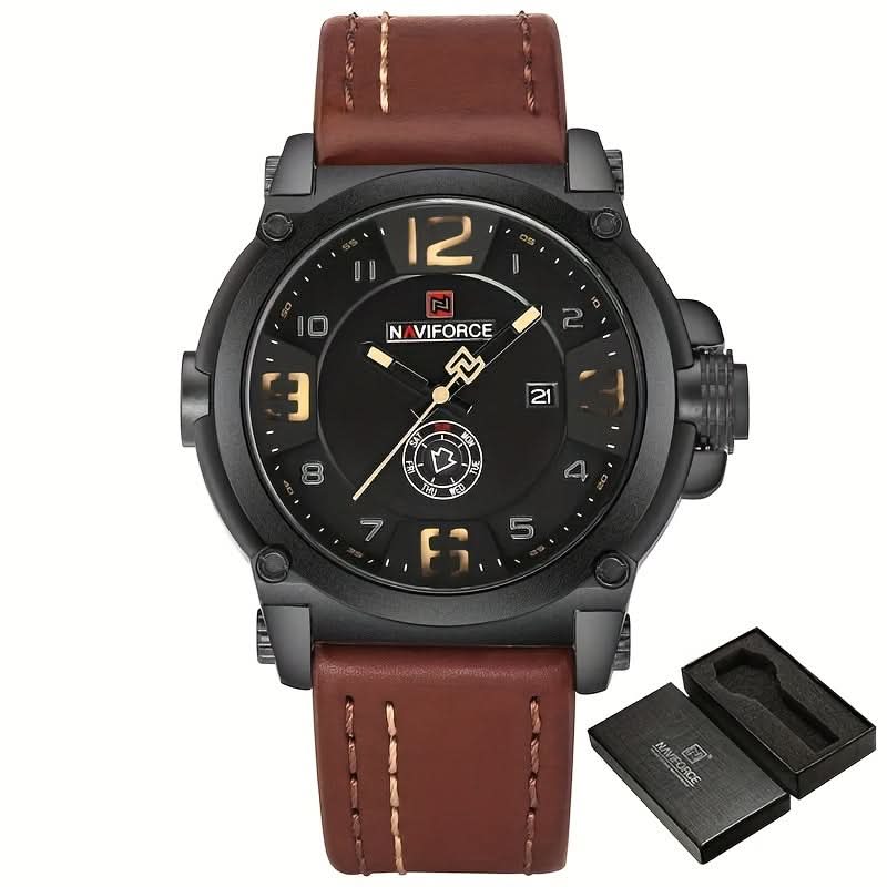 Men’s Casual Sport Quartz Watch – Water-Resistant, PU Leather Strap, Round Dial